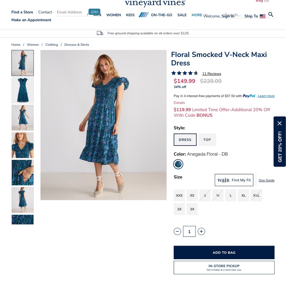 Vineyard vines floral smocked dress (spring 2023 season)  size small